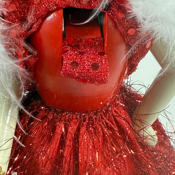 Nutcracker Village Flapper Figurine Red Dress Faux Fur Shawl Vintage - Picture 9 of 15